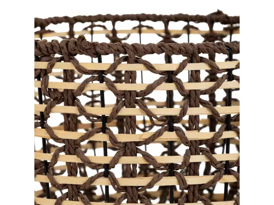 Cache-pot en bois, métal et corde de papier marron d29,5x19/42h