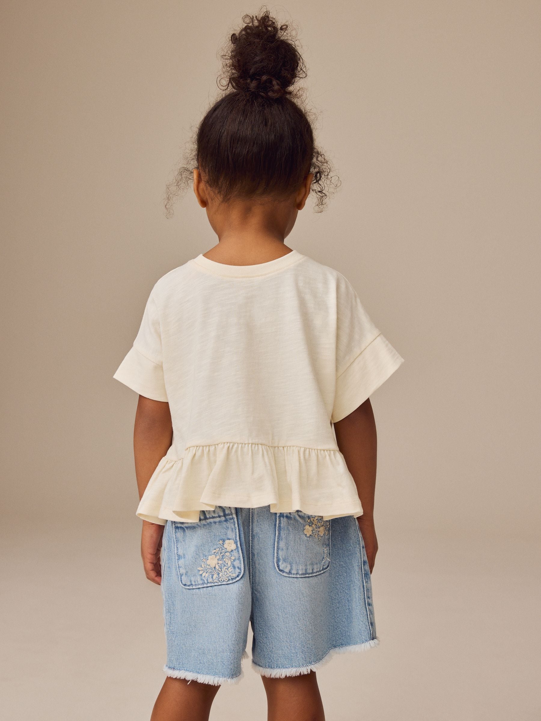Wit - T-shirt met peplum en korte mouwen (3mnd -7jr)