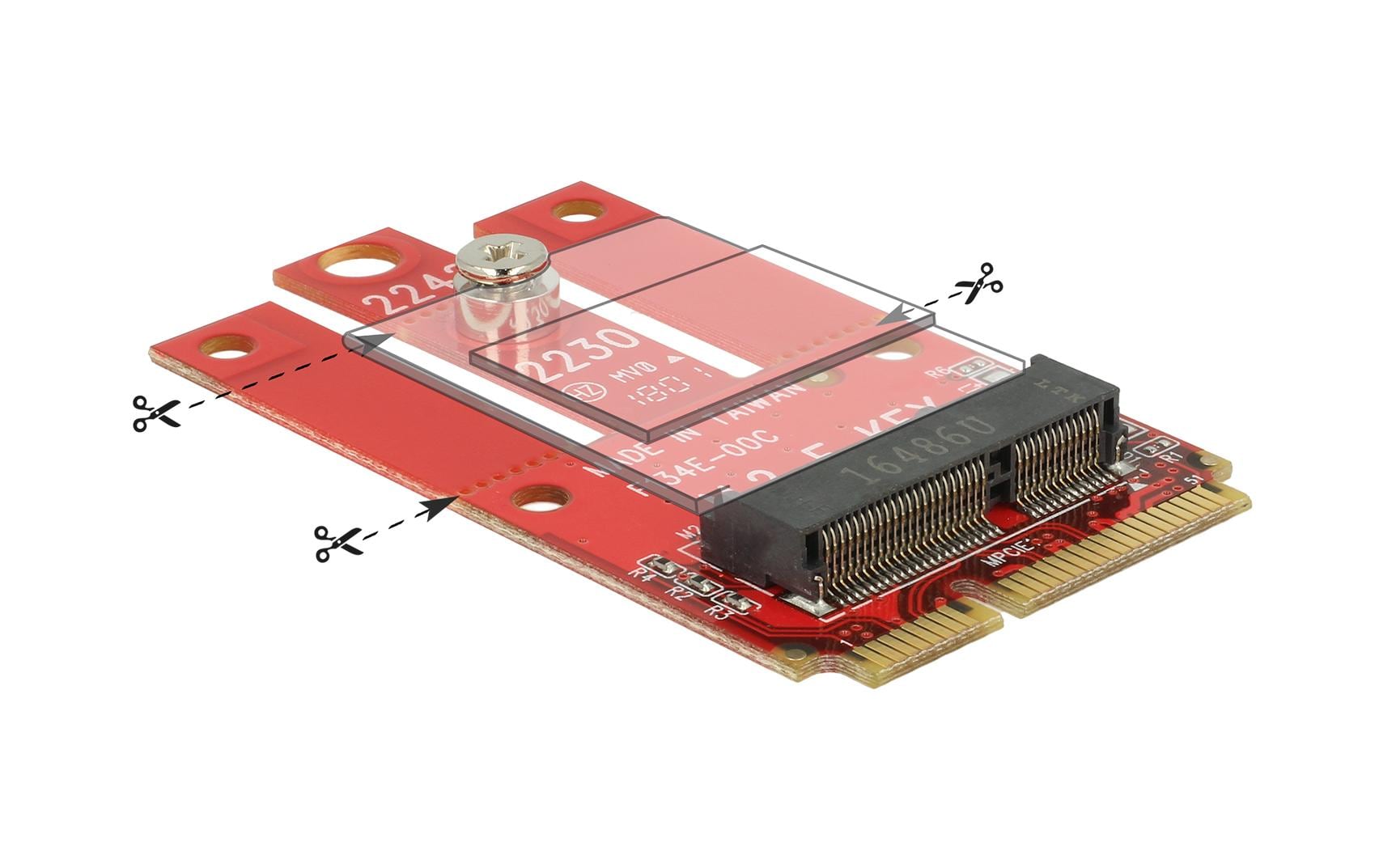 Mini-PCIe – M.2 Key-E USB2.0Delock Adapter Mini PCIe > M.2 Key E Slot