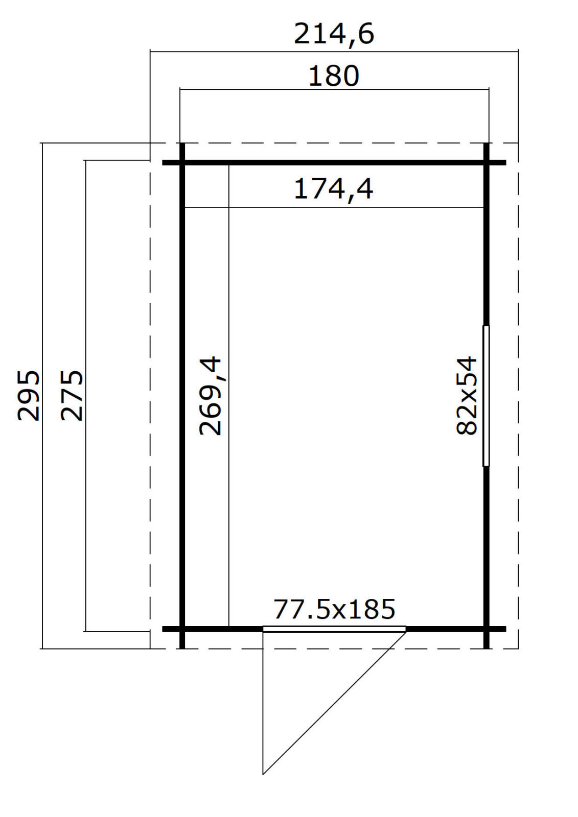 Gartenhaus JURA 2 - carbongrau - Fichte massiv - 180x275 cm