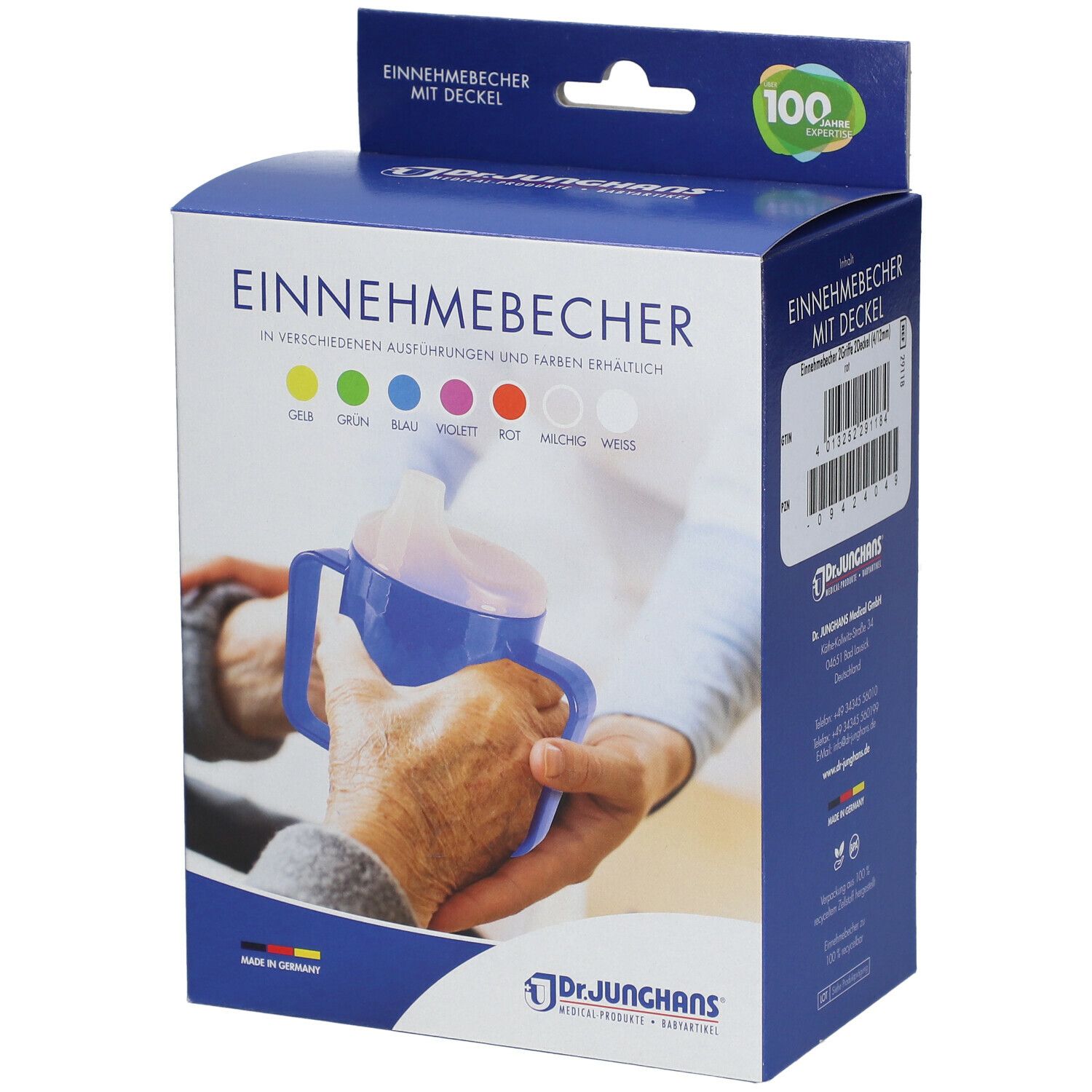 Dr. Junghans® Einnehmebecher mit Griff und Deckel 12 mm rot