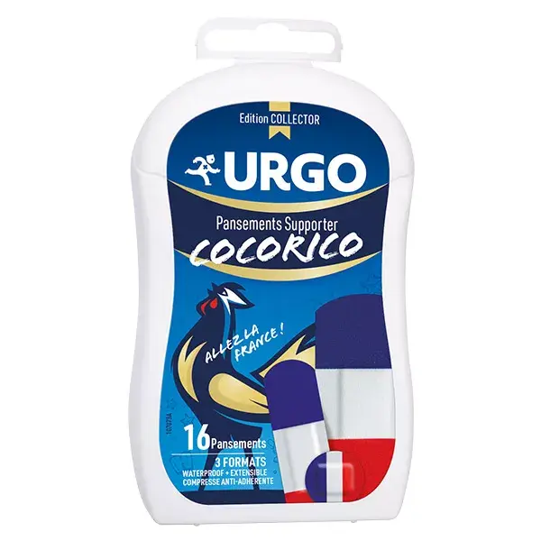 Curativos Urgo Cocorico para proteção de feridas superficiais, 3 tamanhos, 16 unidades.