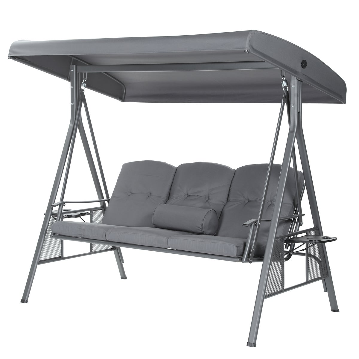 Home Deluxe - Descanso Tuinschommel, Grijs - 3-zits, B/H/L 115cm x 195cm x 198cm, incl. bekerhouders, zit- en rugkussens | Tuinligstoel, Tuinlounge, Schommelstoel