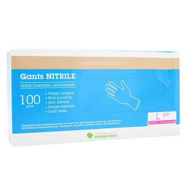 Luvas de exame Marque Verte Pro ambidestras de nitrilo sem pó, tamanho G, 100 unidades