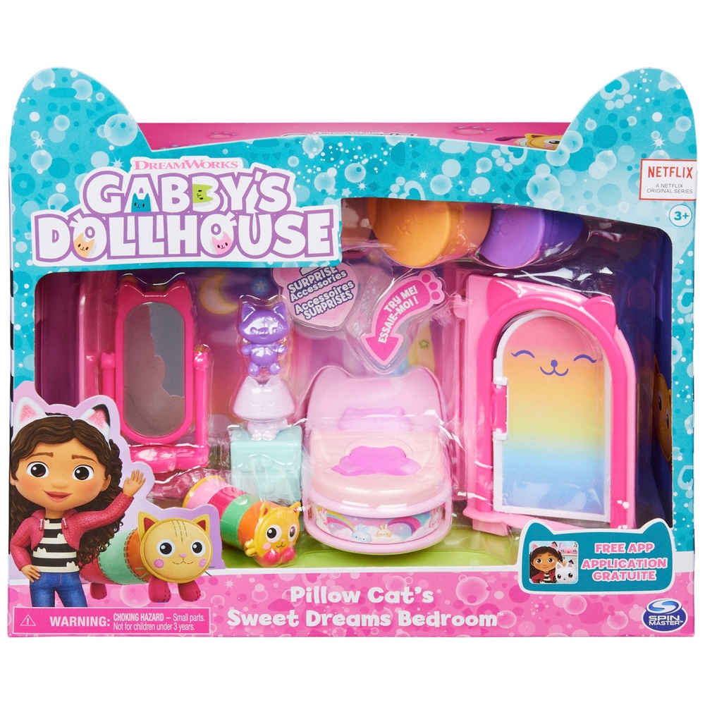 Gabbys Puppenhaus „Süße Träume“ Schlafzimmer mit Katzenfigur und Zubehör