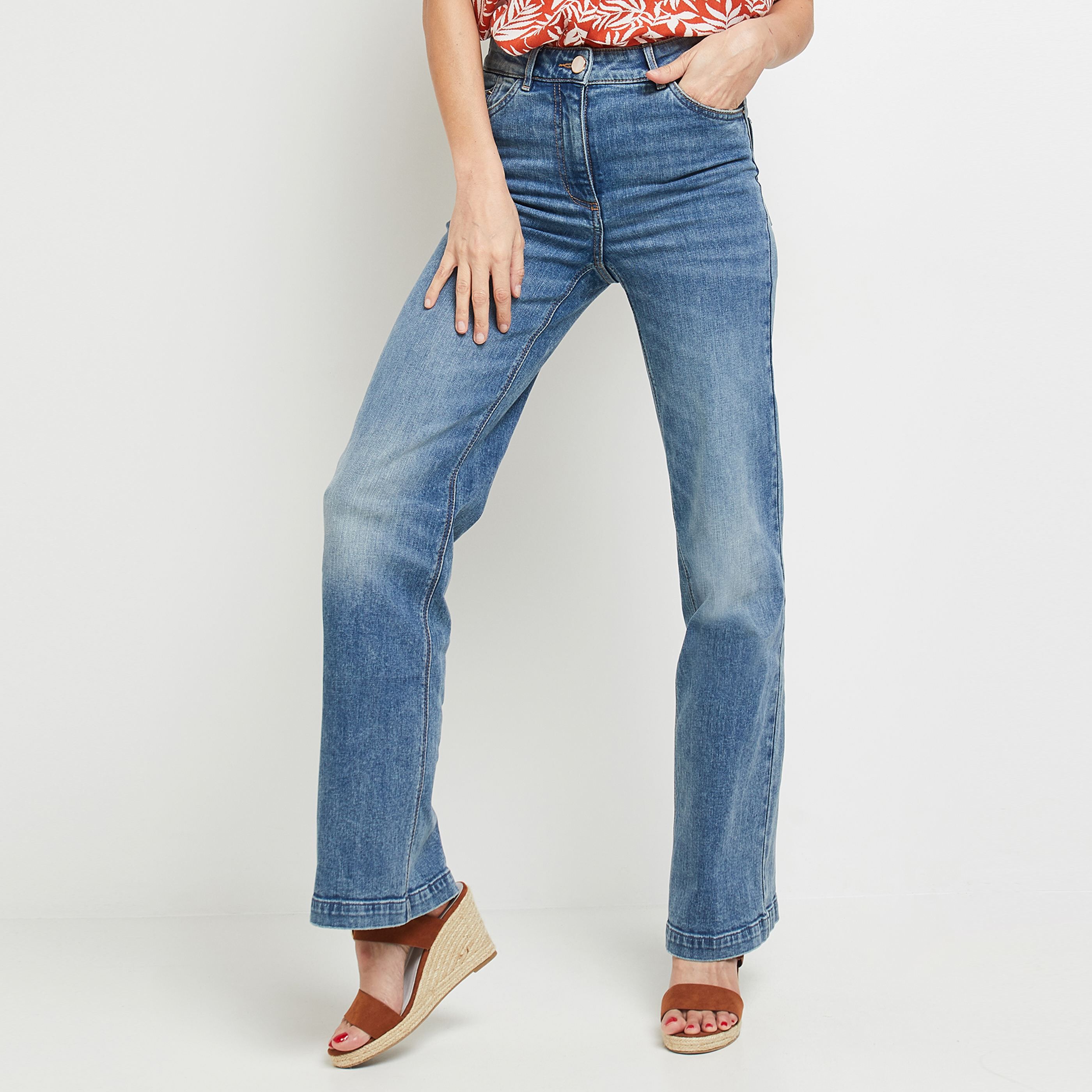 Jean large taille haute WOODSTOCK femme - STONE
