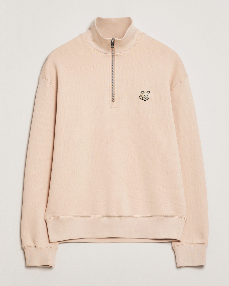 Maison Kitsuné Tonal Fox Head Half Zip Sweatshirt Smoke Beige