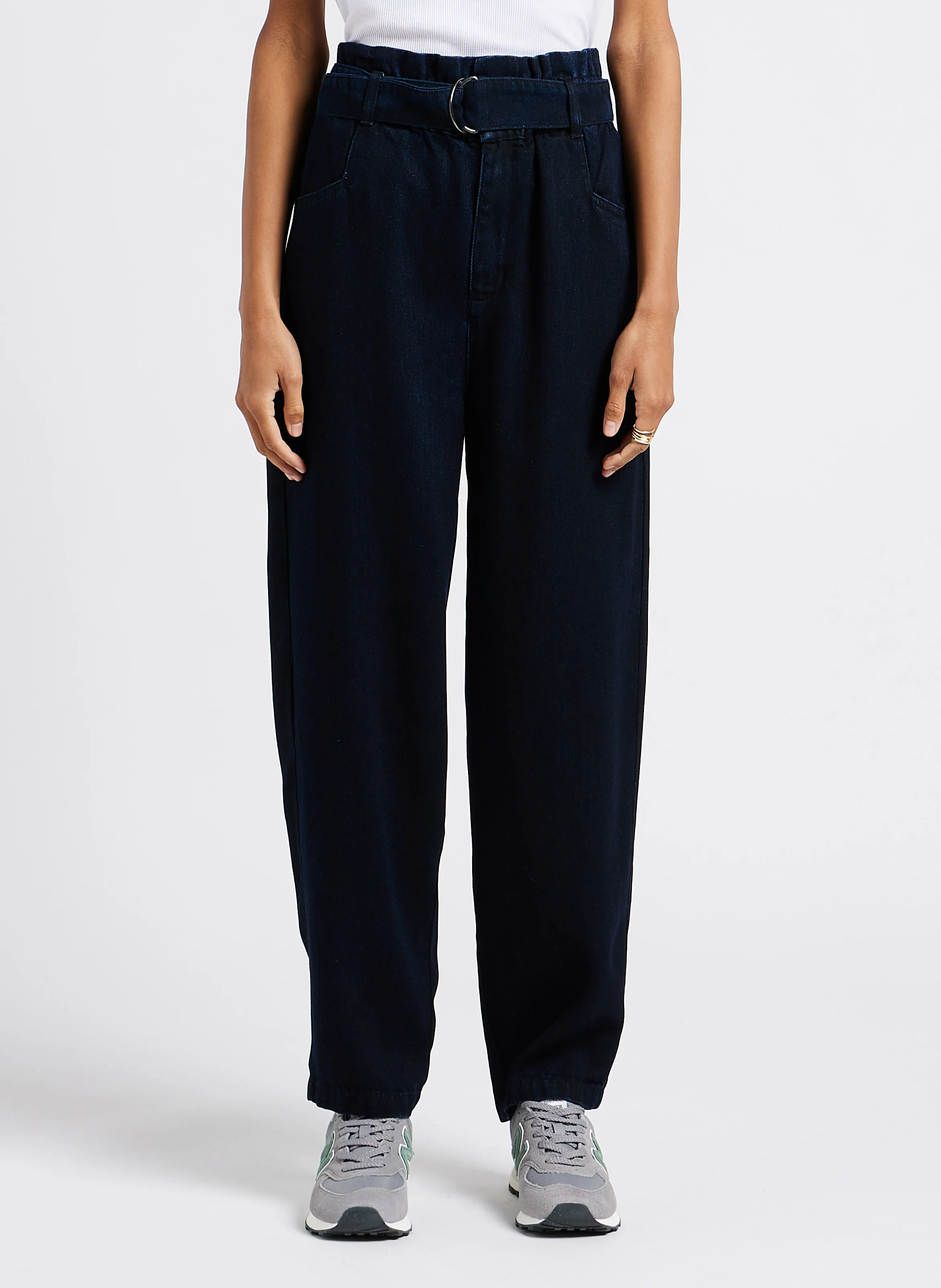 YOLANDA - Pantalon droit taille haute ceinturé| Noir