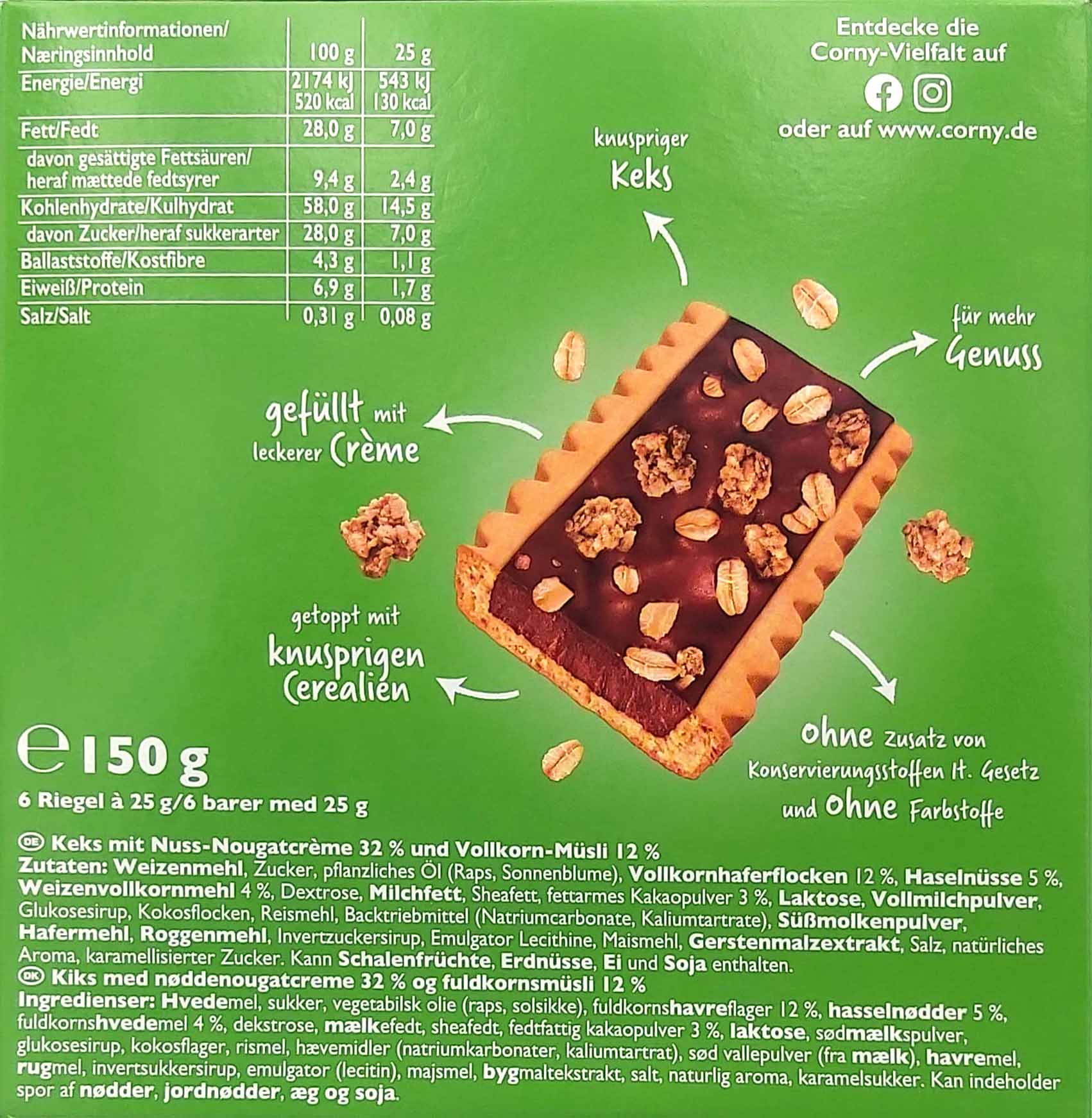 Corny Erdnuss Keks & Go Nuss-Nougat Creme 6er Riegel 150g MHD:1.2.25
