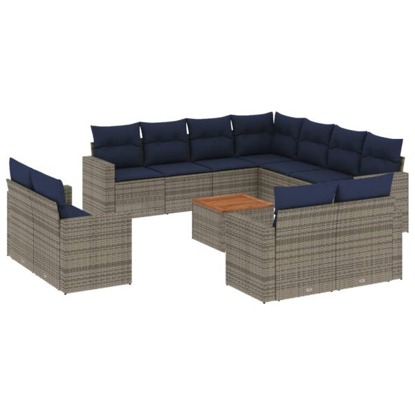 vidaXL 12 Peças Conjunto Sofás para Jardim com Almofadões Vime Pe Cinzento - 2527885405
