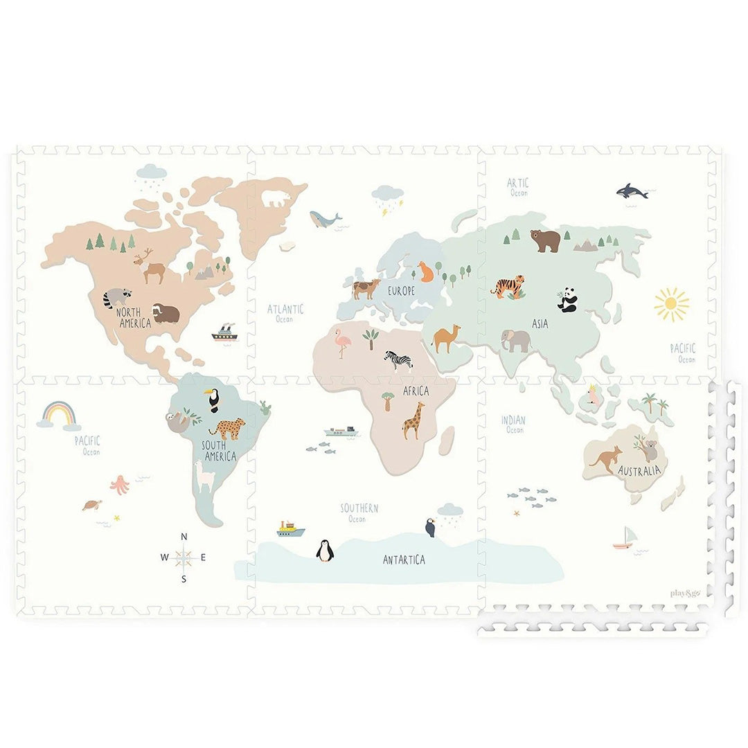 play&go 3-in-1 foam speelmat tiloo - worldmap - 120x180 cm