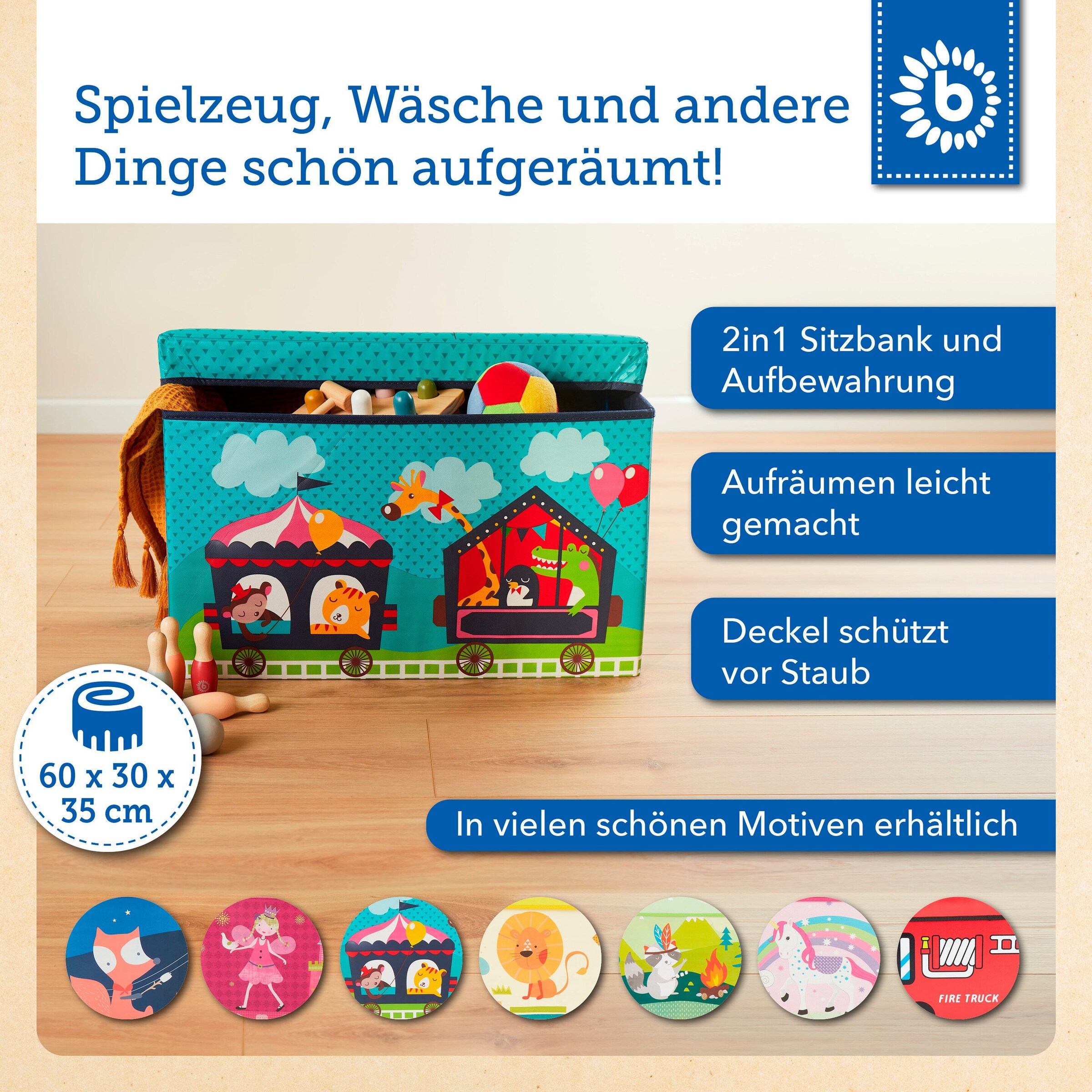 Bieco Aufbewahrungsbox mit Deckel Kinder Zirkus Mehrfarbig