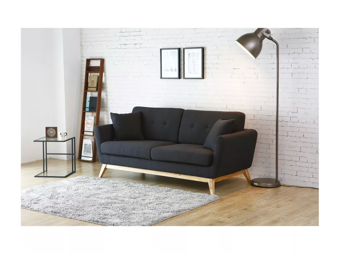 Canapé droit scandinave 3 places tissu gris anthracite HOGA