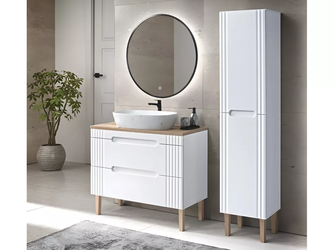 Meuble sous lavabo de salle de bain - Blanc alpin - L60-H62-P45,8 - FUJI