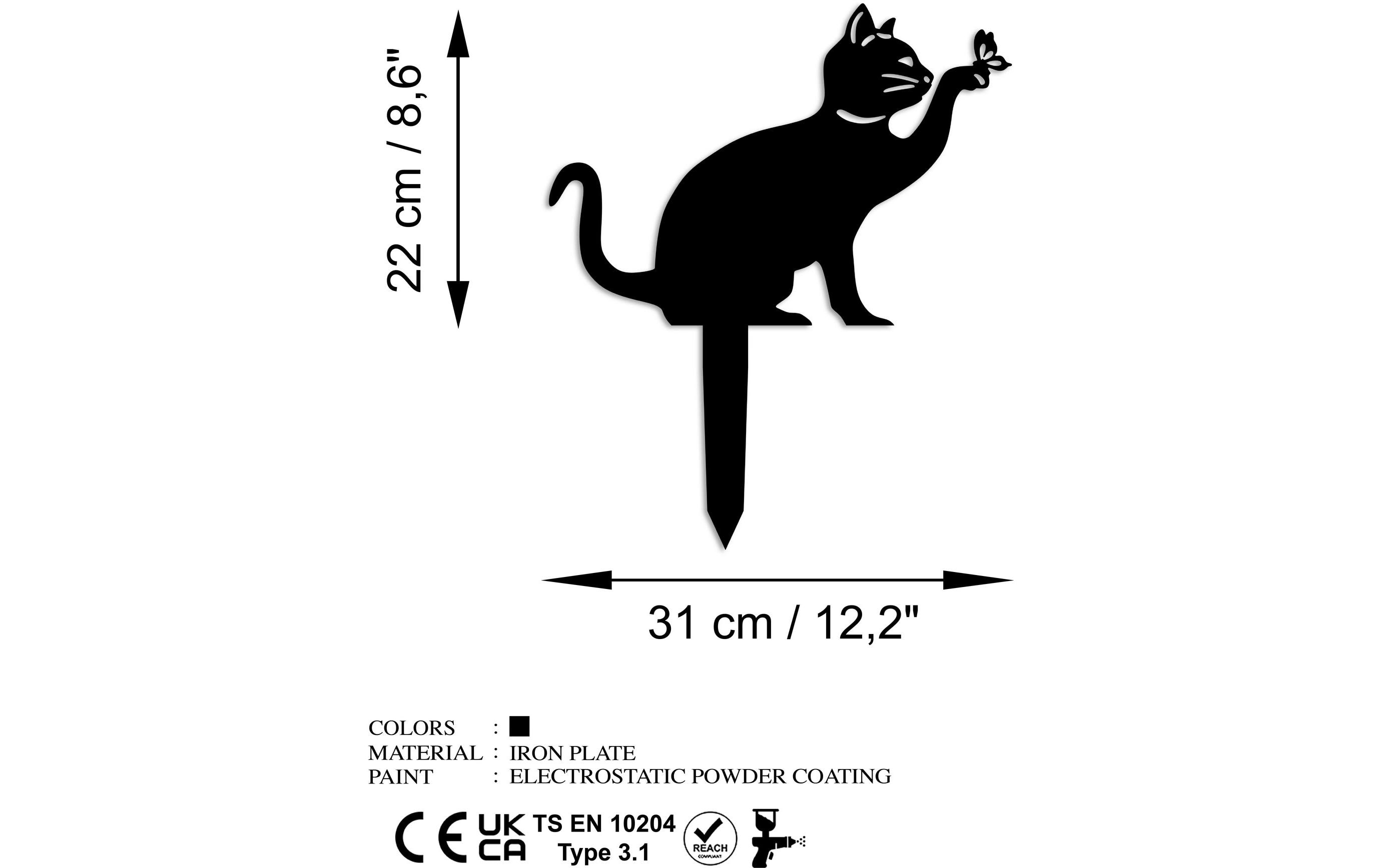 Gartenstecker Katze mit Schmeterling 36 x 31 cmGartendekoration