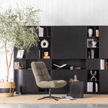 WOOOD fauteuil Job donkergroen teddy stof draaibaar