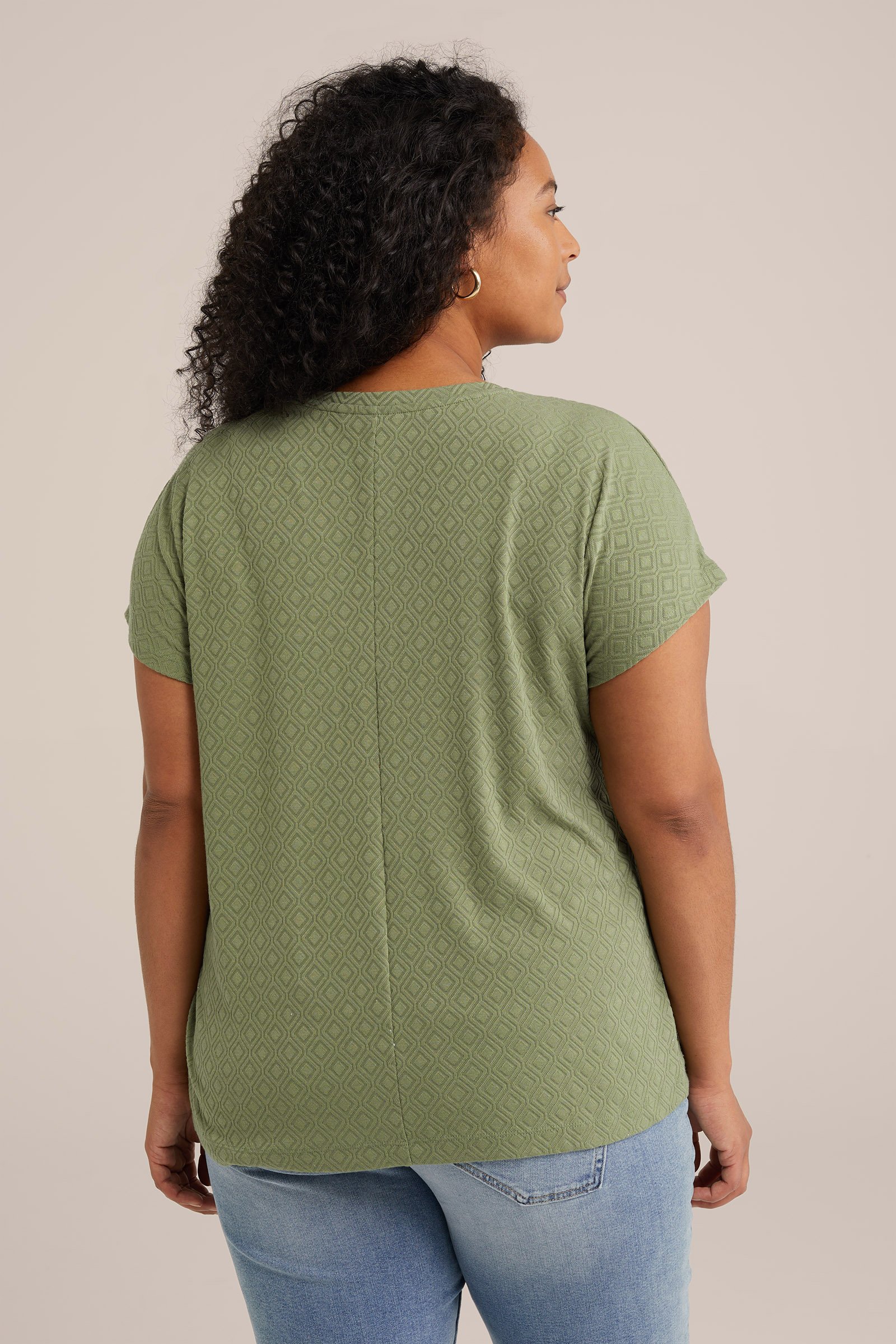 T-shirt met structuur - Curve WE Fashion Lichtgroen