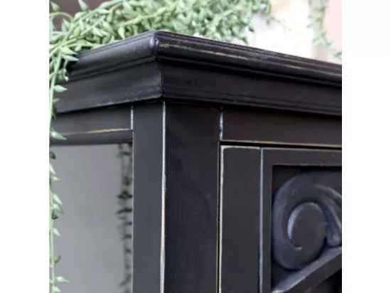 Armoire vitrine 2 portes chambre salle de bain bois verre noir 170cm