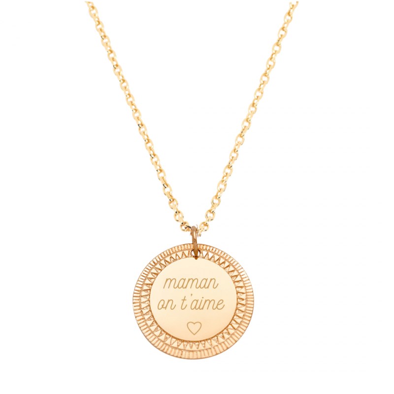 Collier médaille ciselée plaqué or 18 K