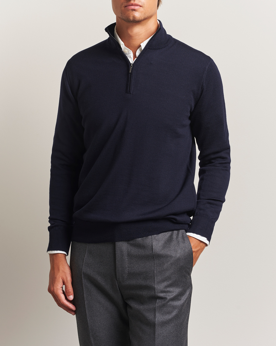 Morgano Extra Fine Merino Wool Half-Zip Navy