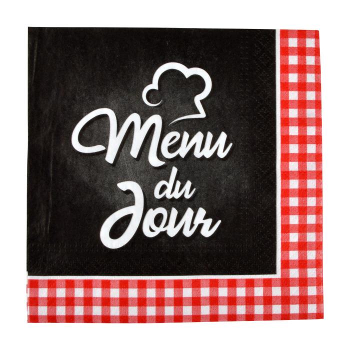 SET 20 SERVIETTES PAPIER 3 PLIS 33X33CM MENU DU JOUR