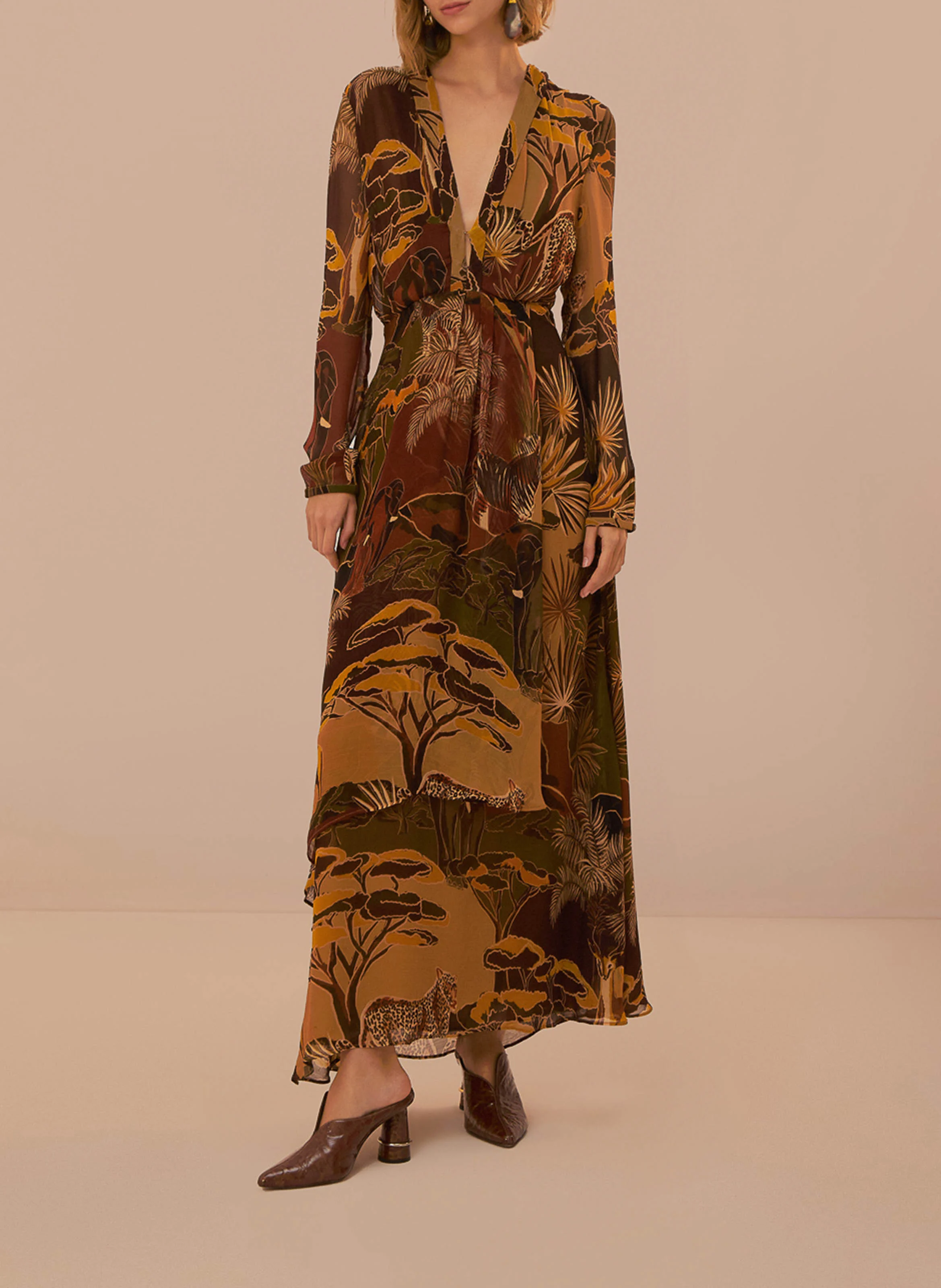 Robe longue imprimée | Marron