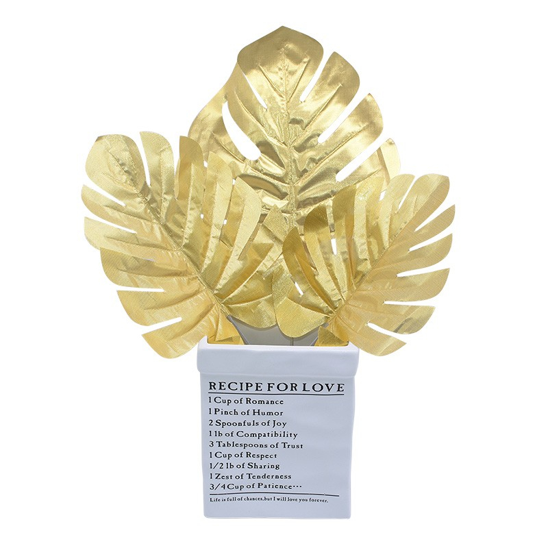 (12er Set) 38cm Deko Kunstblätter Palmenblätter Monstera Kunstpflanzen Blätter für Kranz / Girlande / Blumenstrauss - Gold