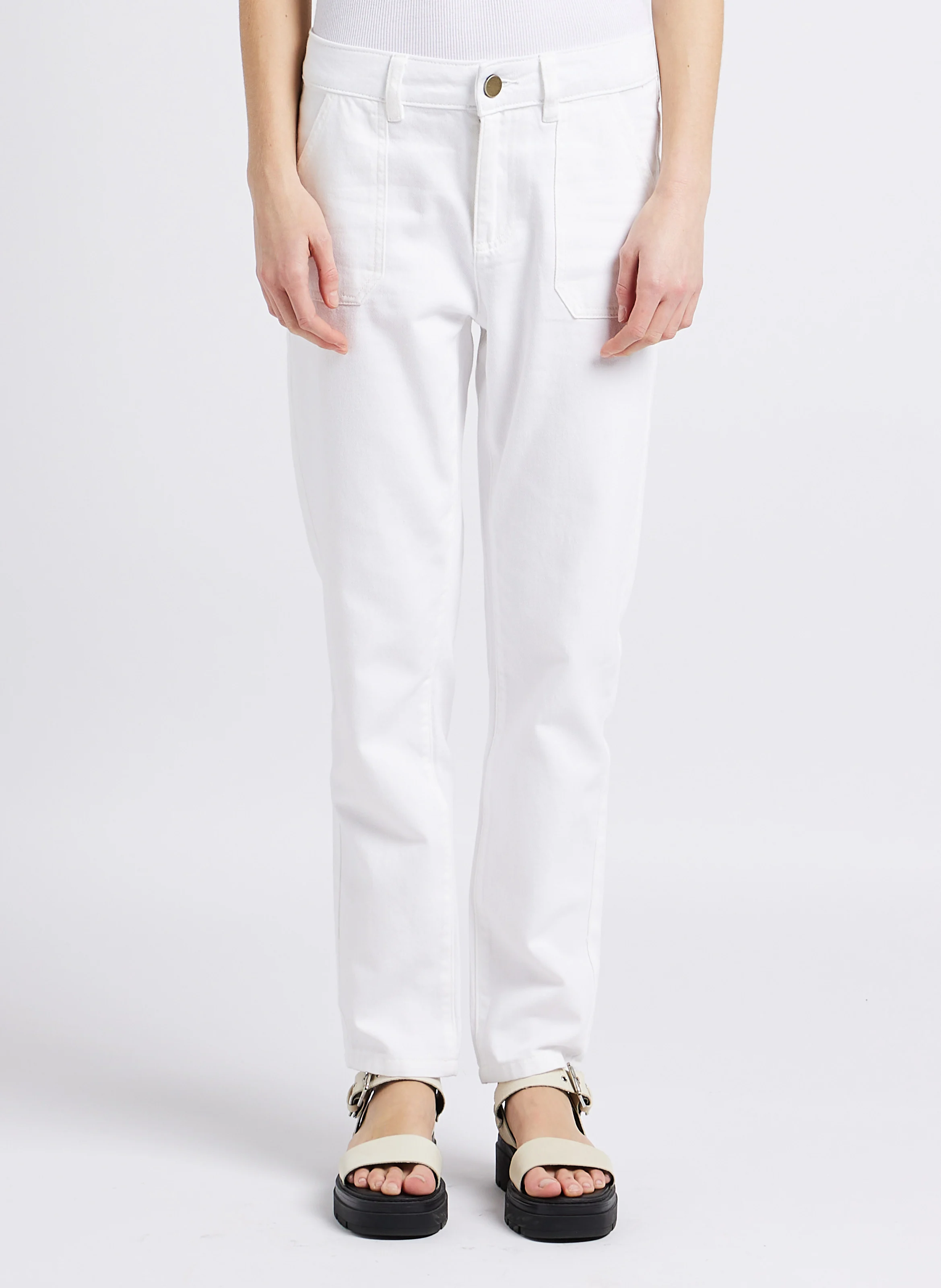 NALLA - Pantalon slim taille haute en coton | Blanc