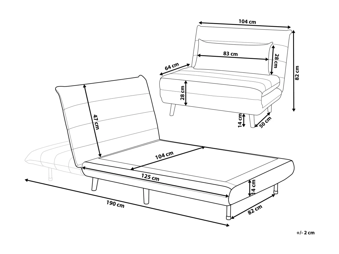 Banquette convertible 1 place en tissu bleu SETTEN