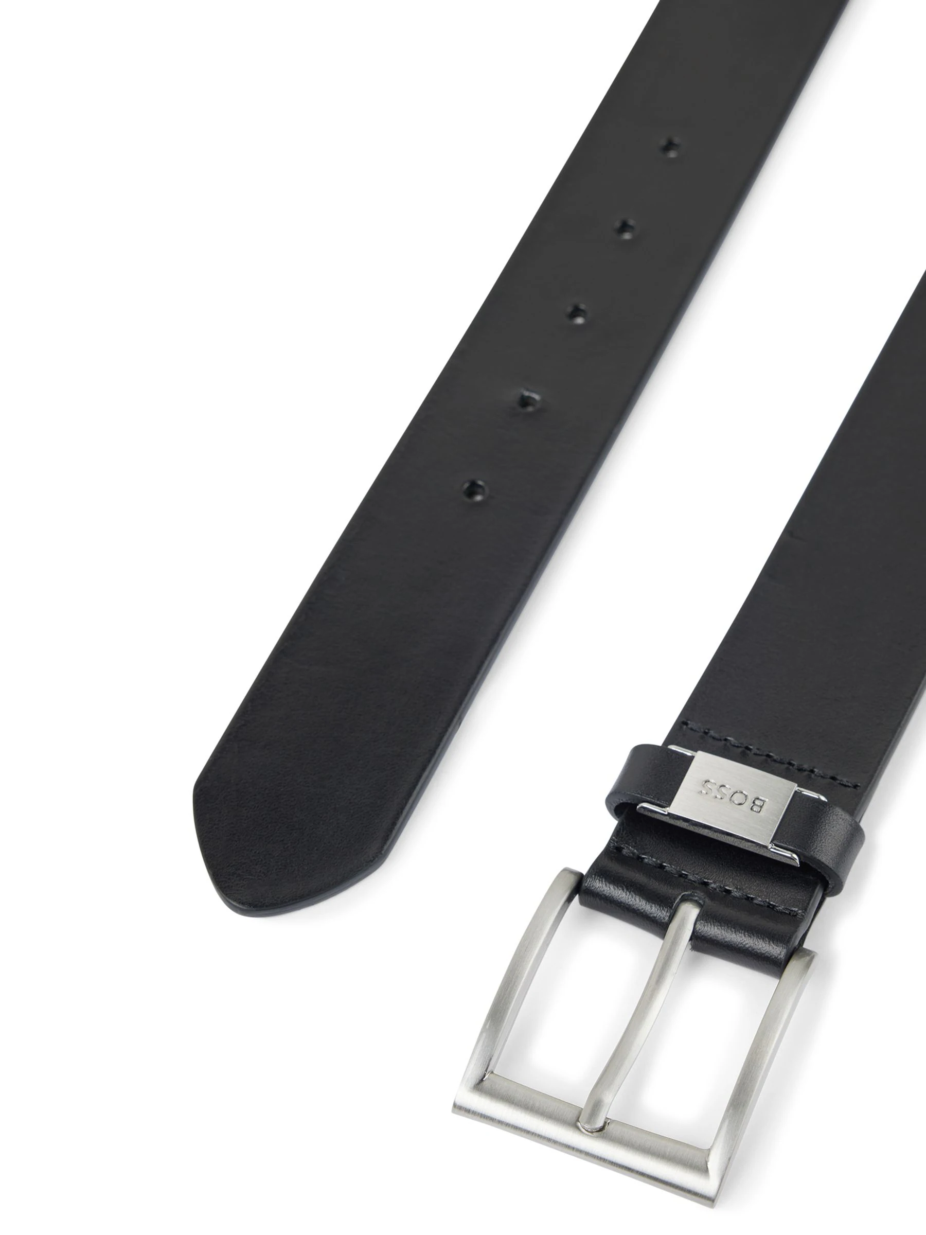 Zwart - BOSS Brushed Metal Leather Belt