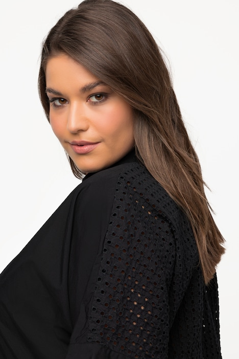 Bluse, Stickerei, kurz, Hemdkragen, Halbarm
