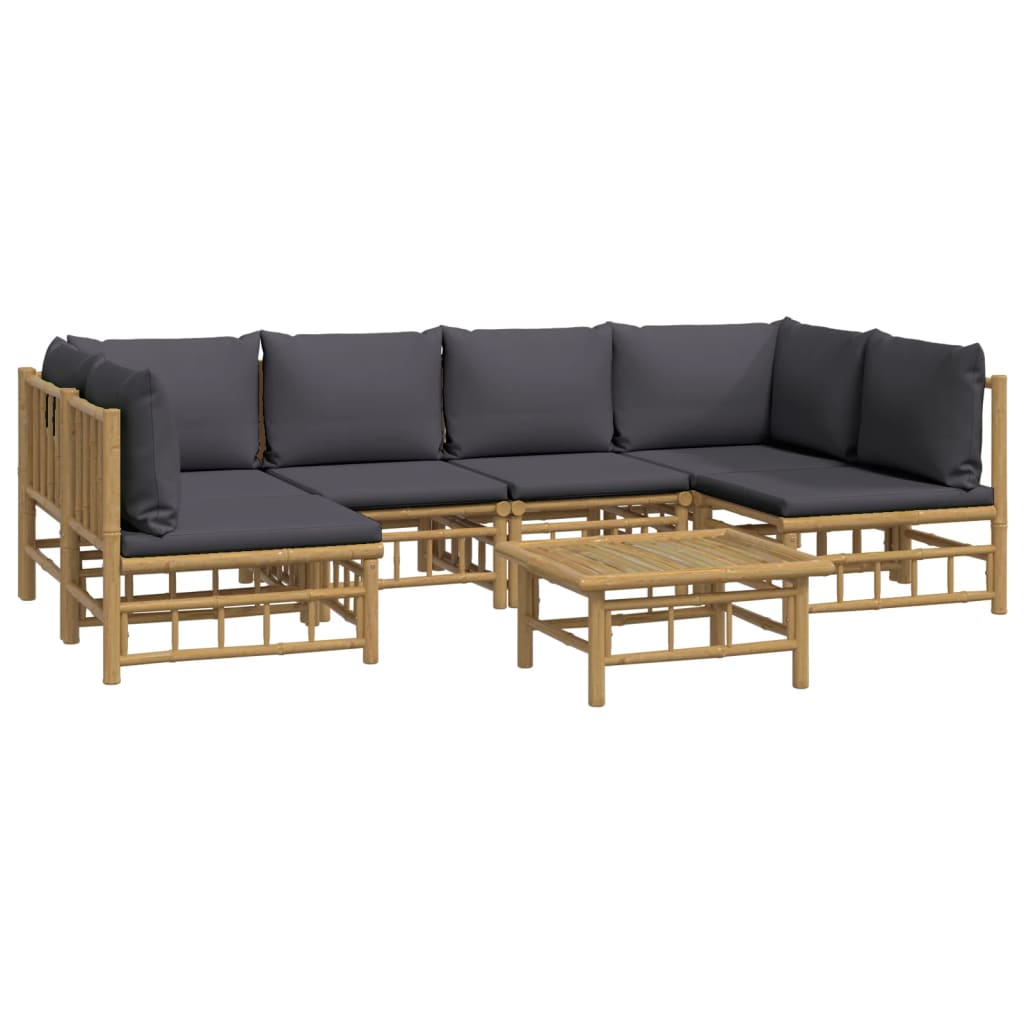 Salon de jardin meuble d'extérieur ensemble de mobilier 7 pièces avec coussins gris foncé bambou