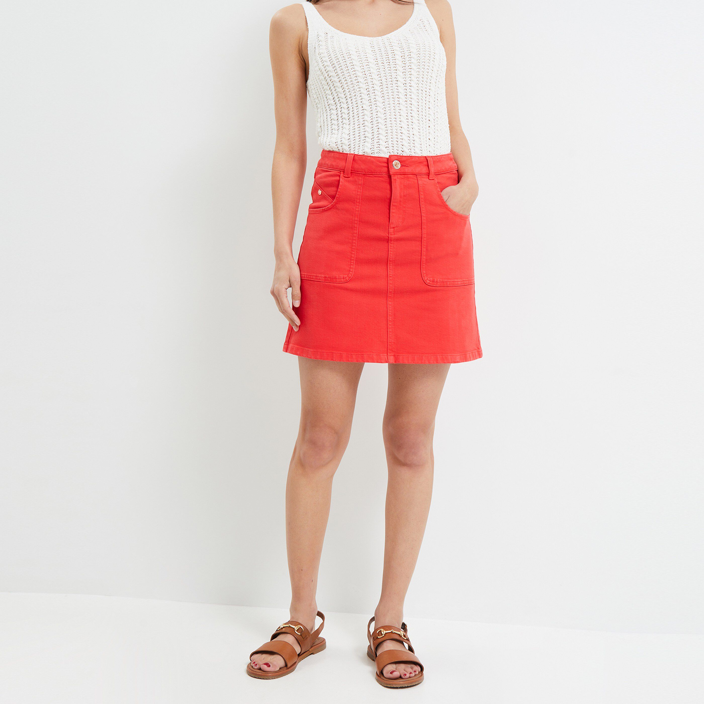 Jupe en jean couleur femme - ROUGE