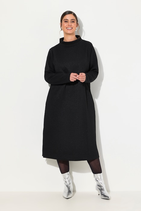 Sweatkleid, Metallic-Effekt, Stehkragen, Langarm