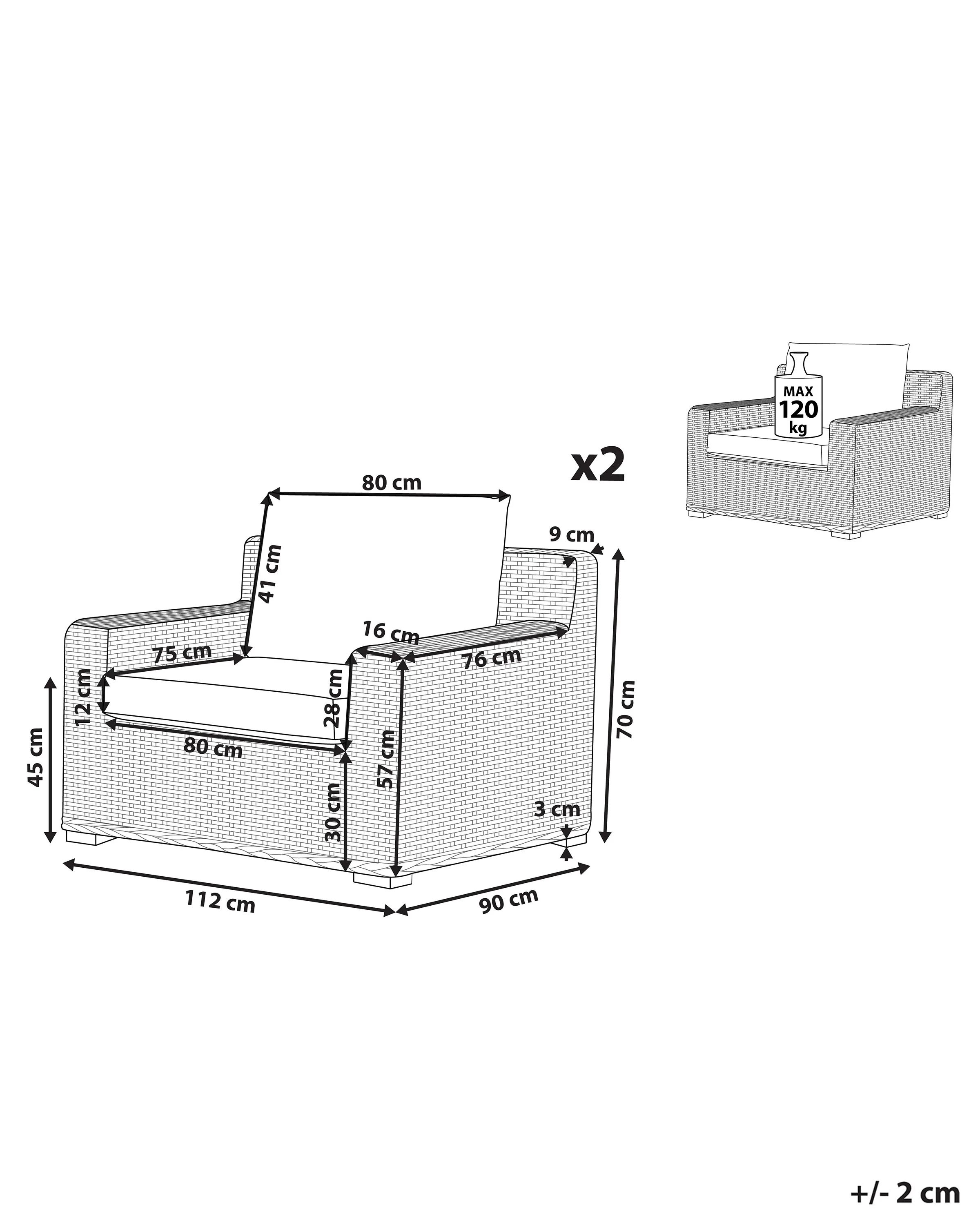 Set van 2 tuinfauteuils ARDEA Rotan Lichtbruin