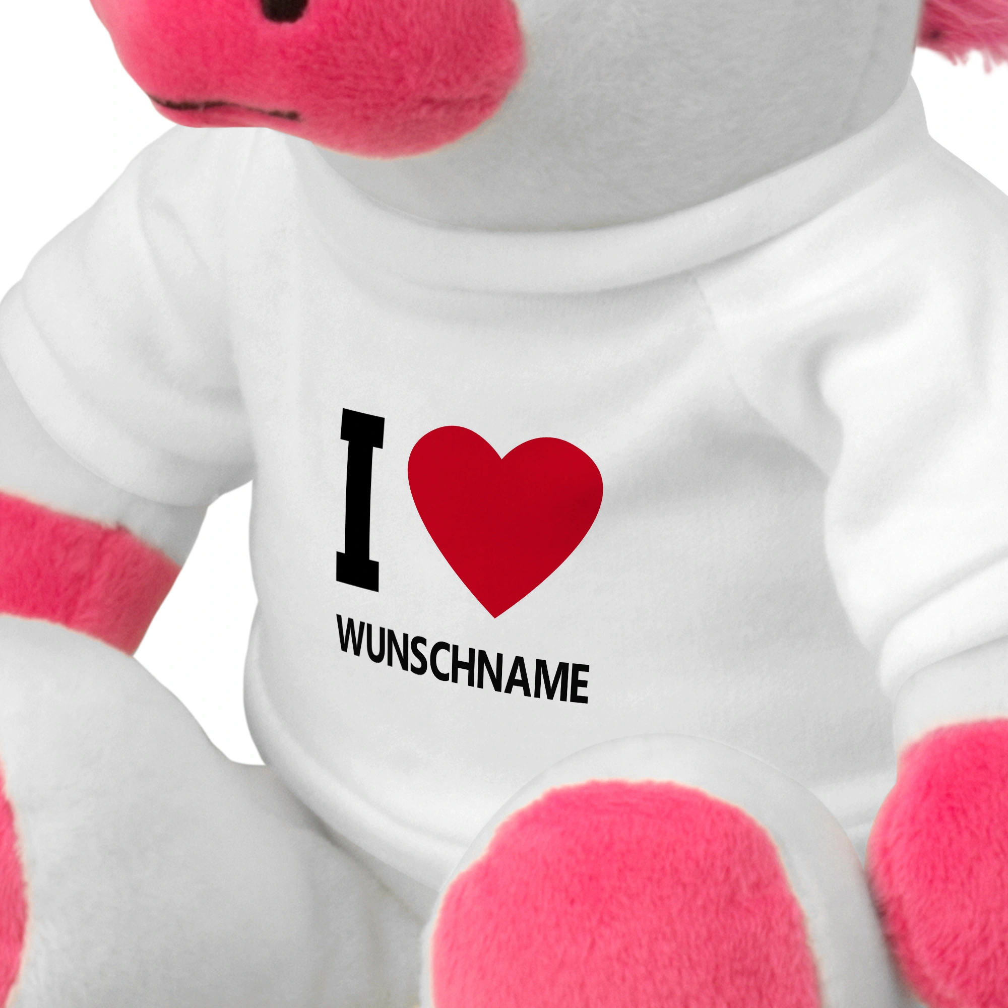Kuscheltier Einhorn mit Namen (Motiv: I Love)