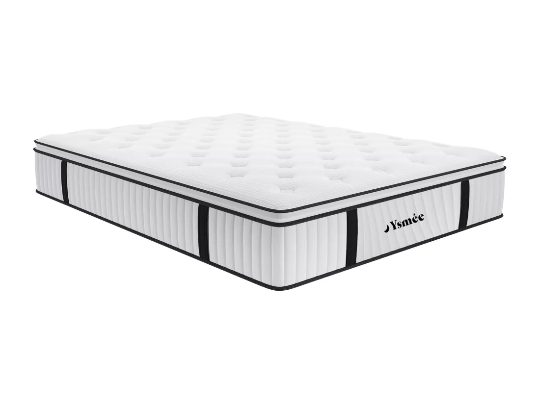 Ensemble 140 x 200 cm sommier coffre blanc + matelas ressorts ensachés surmatelas intégré ép.28cm - AMERICAN DREAM de YSMÉE
