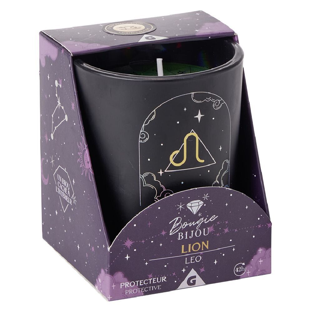 Bougie bijou doré signe astro Lion senteur noix de coco 36H