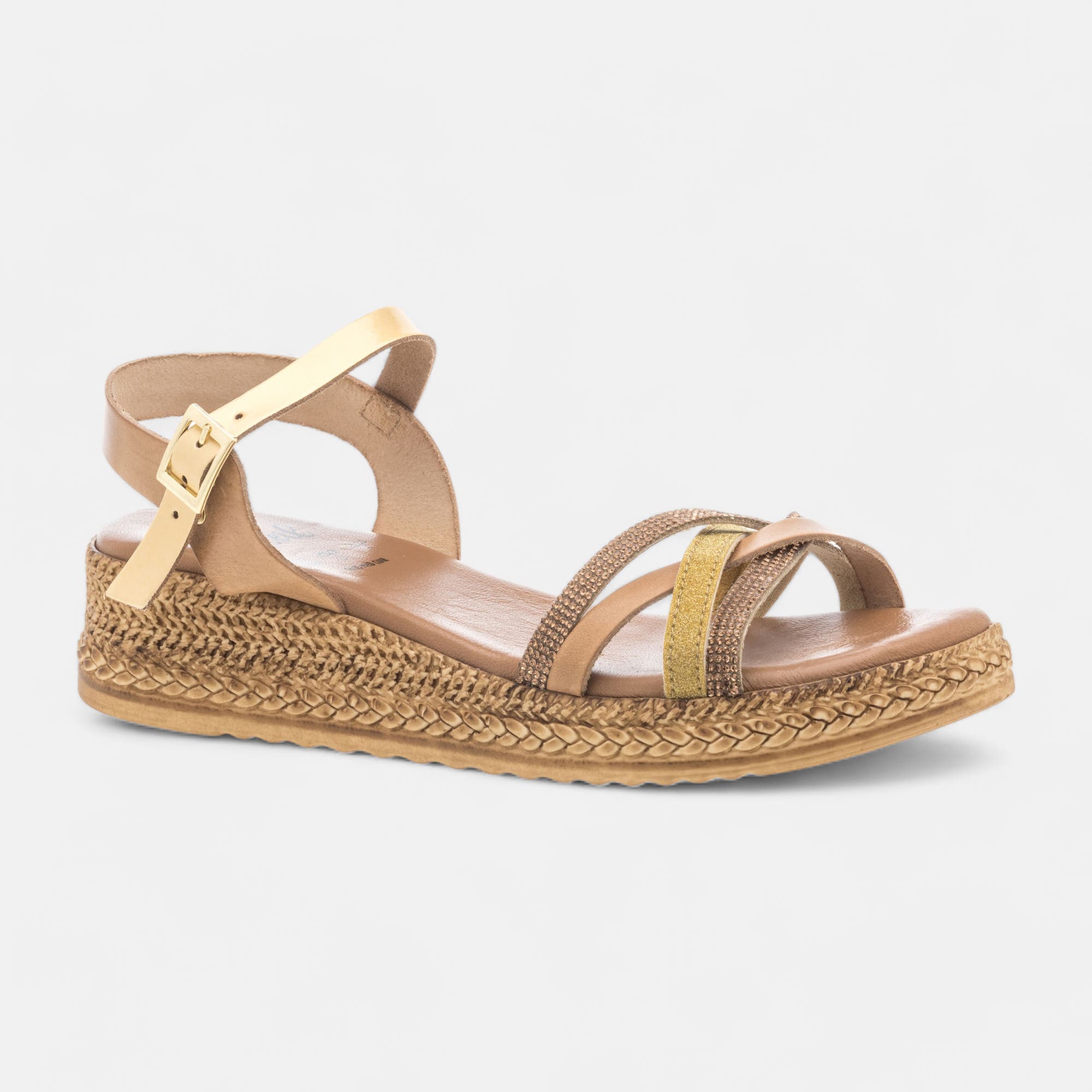 Sandales à talon compensé Femme en cuir or