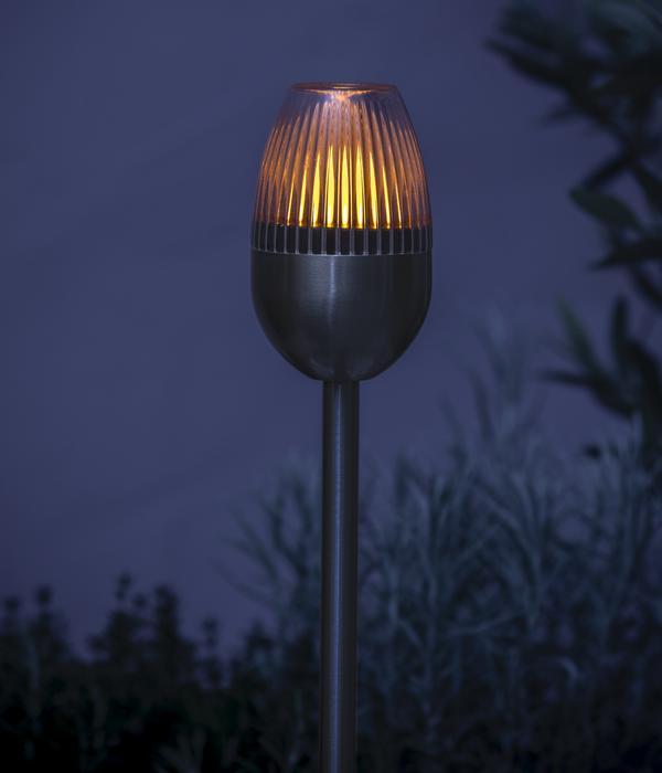Dehner Solar-Edelstahlleuchte, gerillt,