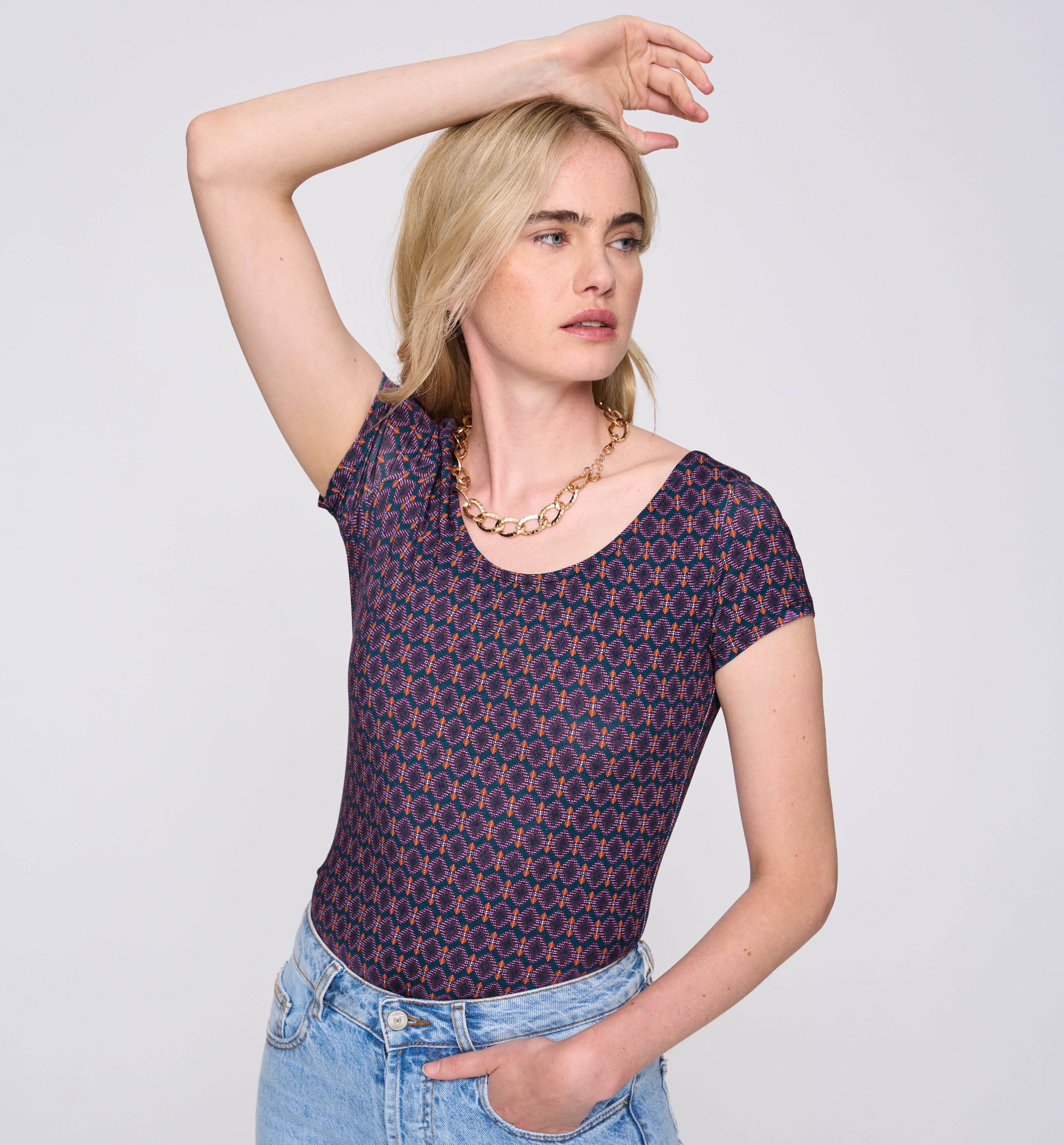 T-shirt décolleté rond - Imprimé marine