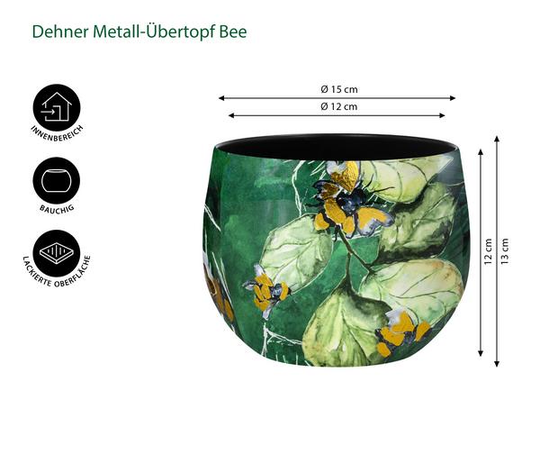 Dehner Metall-Übertopf Bee, bauchig,