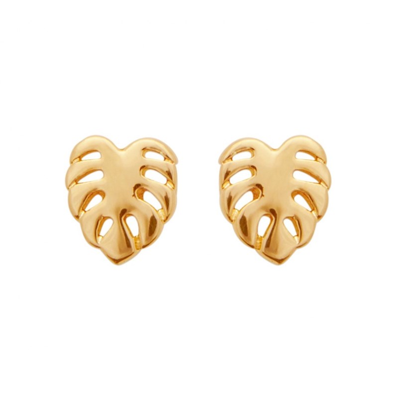 Boucles d'oreilles feuille philodendron monstera Plaqué OR 750 3 microns