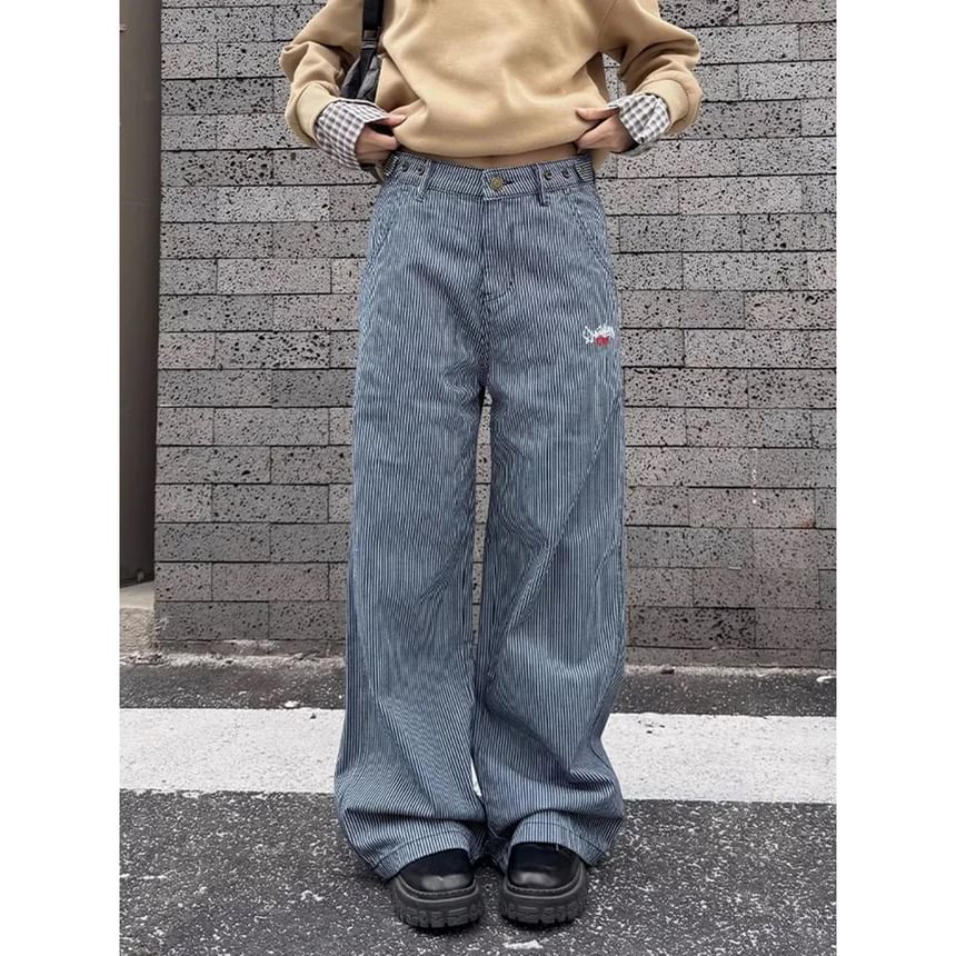 Litoya - Gestreepte jeans met hoge taille en wijde pijpen