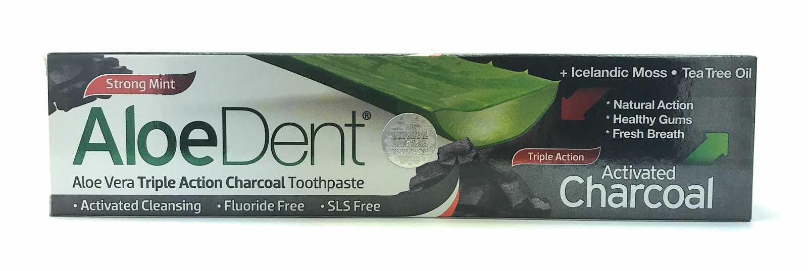 Pasta de dentes Aloe Dent com carvão vegetal e aloe vera, 100 ml
