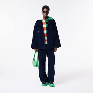 Manteau court oversize à capuche en laine recyclée Manteaux & Vestes - Bleu - Lacoste - Femme