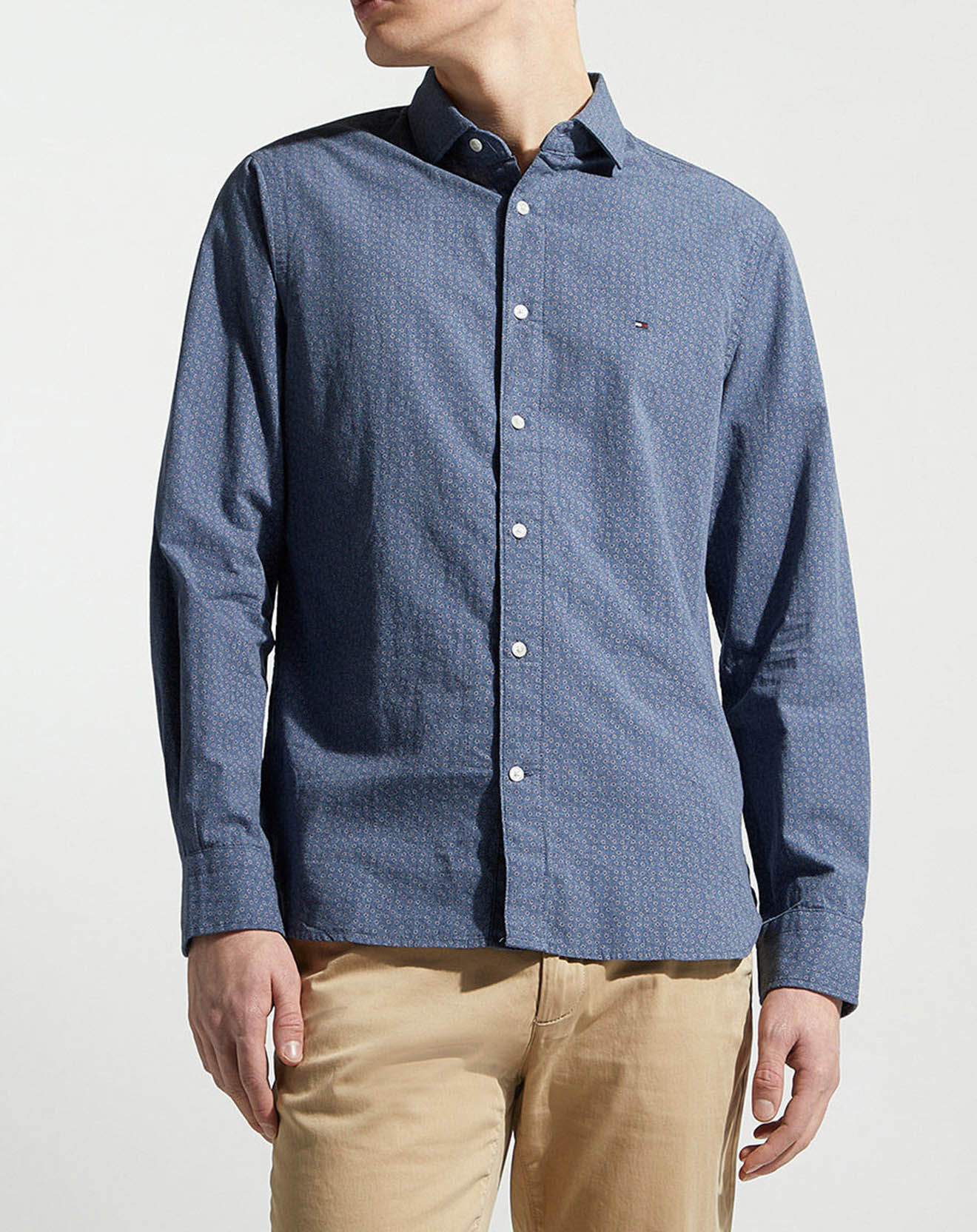 Tommy Hilfiger Chemise ajustée micro imprimé fleurs bleue