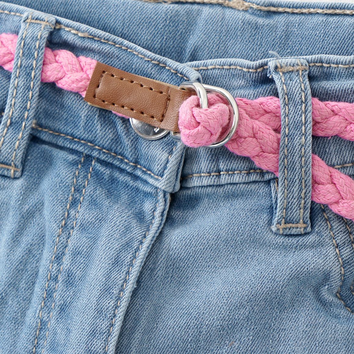 Yigga Mädchen Jeansshorts mit Flechtgürtel hellblau