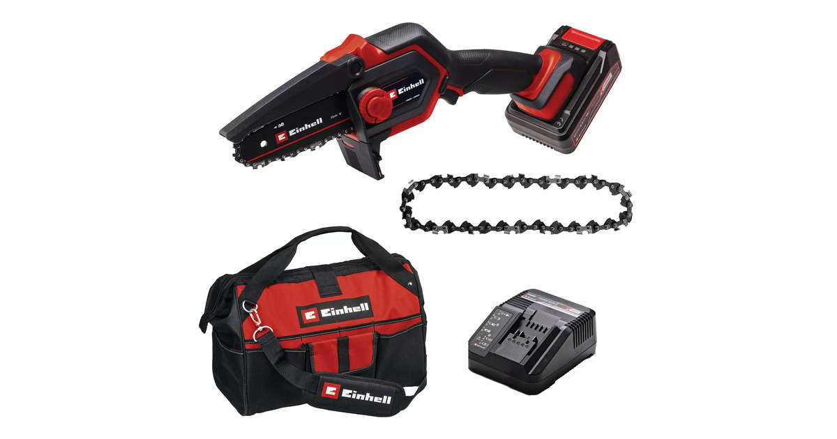 EINHELLGE-PS 18/15 Li Bag Kit Accu Mini Kettingzaag snoeizaag  (Zwart/rood, 1x 2.5 Ah Power X-Change accu en oplader inbegrepen)