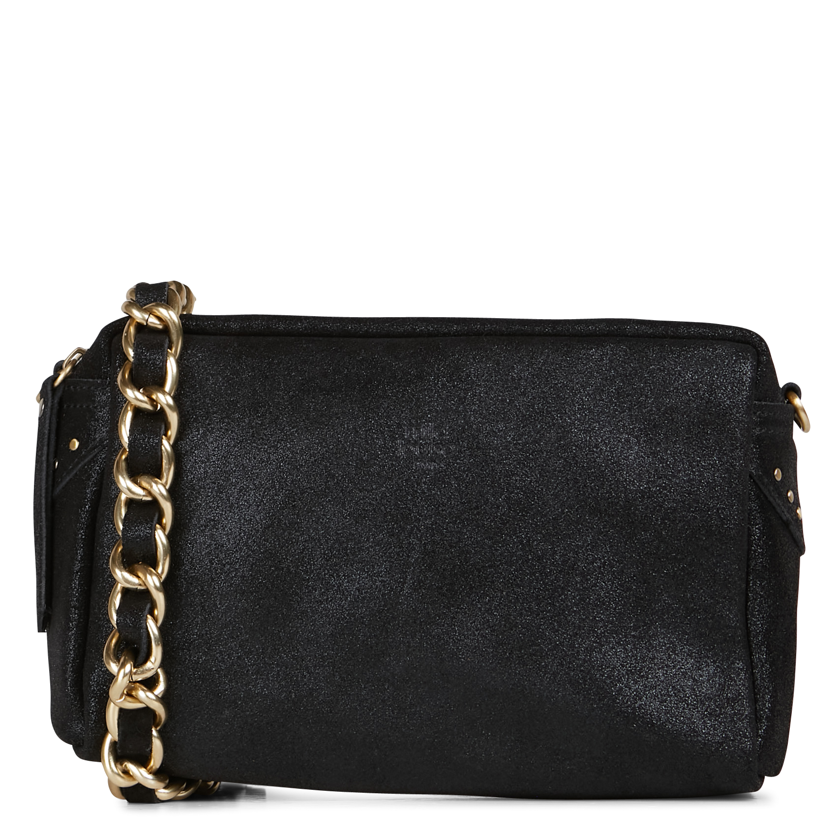 MAMA - Sac bandoulière en croûte de cuir métallisé | Noir